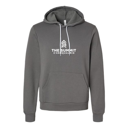 The Summit at Snoqualmie Logo 1 White Ink -- Pullover Hooded Sweatshirt Asphalt