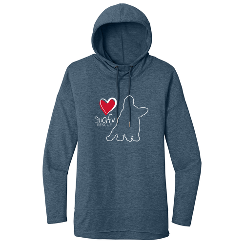 District Womens Featherweight French Terry Hoodie T- Shirt -- Washed Indigo