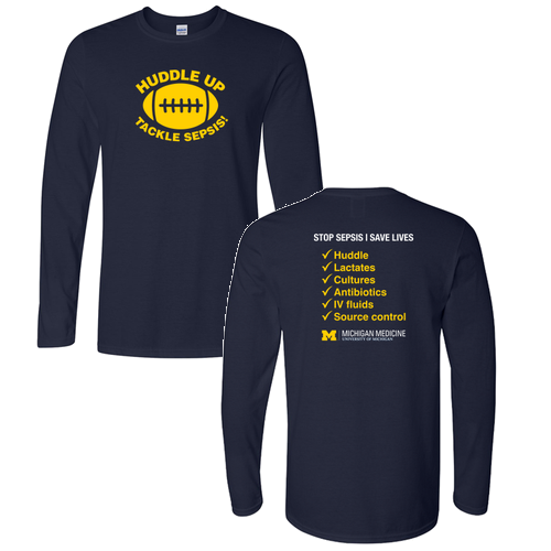 Gildan Softstyle Fitted Longsleeve T Shirt -- Navy, Huddle Up Tackle Sepsis