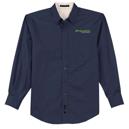 Port Authority Mens Easy Care Long Sleeve Shirt -- Navy / Light Stone