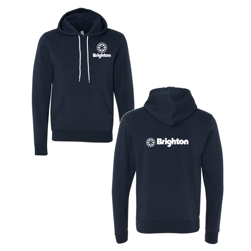 Brighton Logo 2 White Ink -- Pullover Hooded Sweatshirt Navy