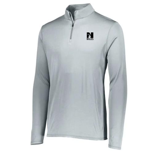 Mens/Unisex Augusta Attain Lightweight Quarter Zip Pullover -- Silver, NPS Logo, 10 Points