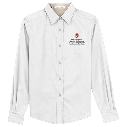 Port Authority Ladies Easy Care Long Sleeve Shirt Embroidered-- White / Light Stone