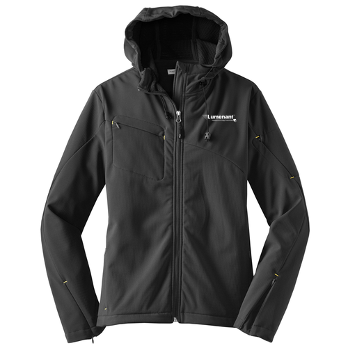 Port Authority Ladies Textured Hooded Soft Shell Jacket -- Charcoal / Lemon Yellow