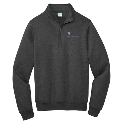 Fleece Quarter-Zip Pullover Sweatshirt -- Dark Heather Grey with Purple and White Embroidery