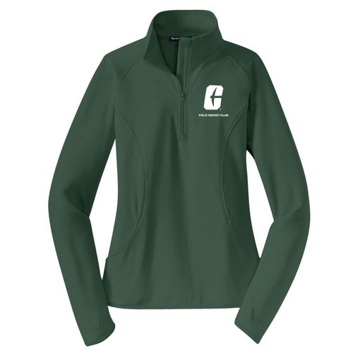 Sport Tek Ladies White Logo Sport Wick Stretch Half Zip Pullover -- Forest Green