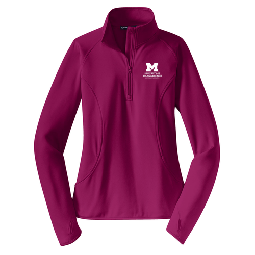 Ladies Sport Tek Sport Wick Stretch Half Zip Pullover -- Pink Rush