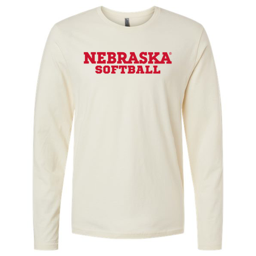 Nebraska Softball Block Font Adult Unisex Long Sleeve Tee -- Natural