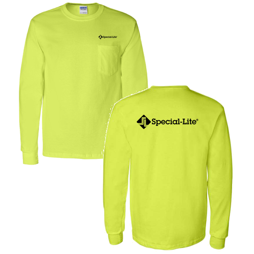Gildan Long Sleeve Pocket Tee -- Safety Green