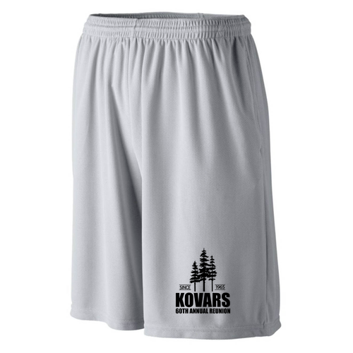 Silver Grey Longer Length Mesh Shorts w. Pockets -- Black Print
