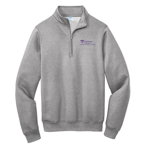 Fleece Quarter-Zip Pullover Sweatshirt -- Athletic Heather with Purple Embroidery