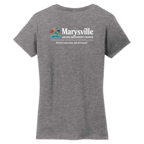 Gildan Heavy Cotton Ladies' V-Neck Tee Front & Back -- Graphite Heather