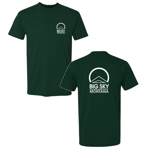 Big Sky Montana Logo 2 White Ink -- Short Sleeve Forest Green