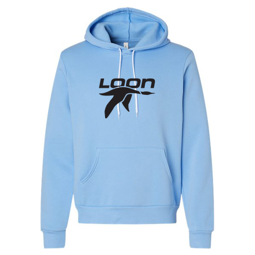 Loon Logo 1 Black Ink -- Pullover Hooded Sweatshirt Carolina Blue