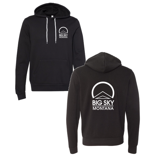 Big Sky Montana Logo 2 White Ink -- Pullover Hooded Sweatshirt Black