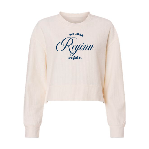 Embroidered Elegant Script Boxercraft Rib Knit Corded Boxy Crew -- Natural