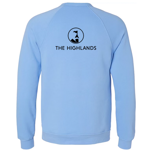 The Highlands Logo 2 Black Ink -- Raglan Sweatshirt Carolina Blue
