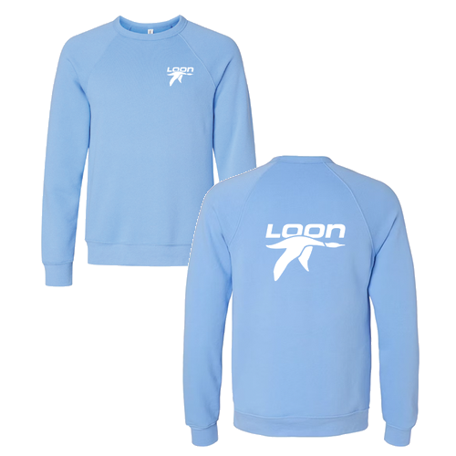 Loon Logo 2 White Ink -- Crewneck Sweatshirt Carolina Blue