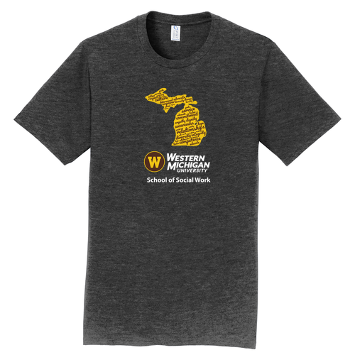 School of Social Work State of Michigan Port & Company Tee -- Dark Heather Grey