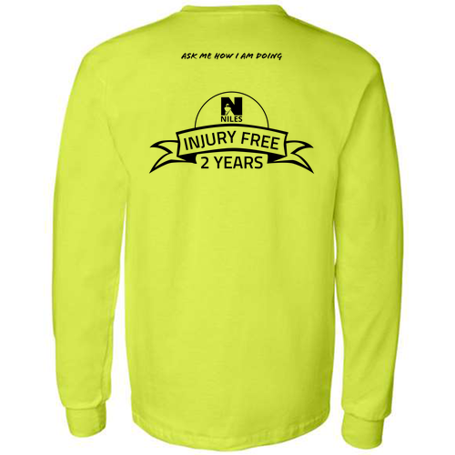 Gildan Long Sleeve Pocket Tee -- Safety Green, NIC Logo, 4 Points