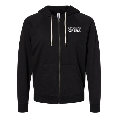 Embroidered Lightweight Full-Zip Hooded Sweatshirt -- Black