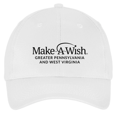 6-panel Twill Ball Cap -- White with Black Embroidery