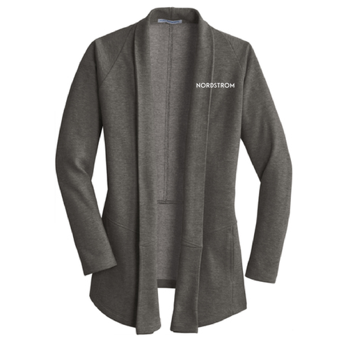 Embroidered Port Authority Ladies Interlock Cardigan -- Charcoal Heather / Medium Heather Grey