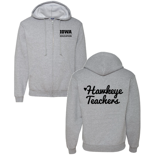 Hawkeye Teacher Jerzees Full Zip Hooded Sweatshirt -- Athletic Heather