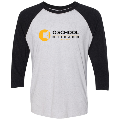 Next Level Unisex Tri-Blend 3/4 Sleeve Raglan -- Heather White / Vintage Black