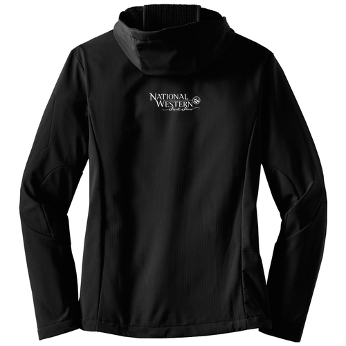 Port Authority Ladies Textured Hooded Soft Shell Jacket -- Black / Engine Red