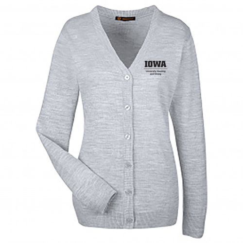 Harriton Ladies Pilbloc V-Neck Button Cardigan Sweater -- Grey Heather