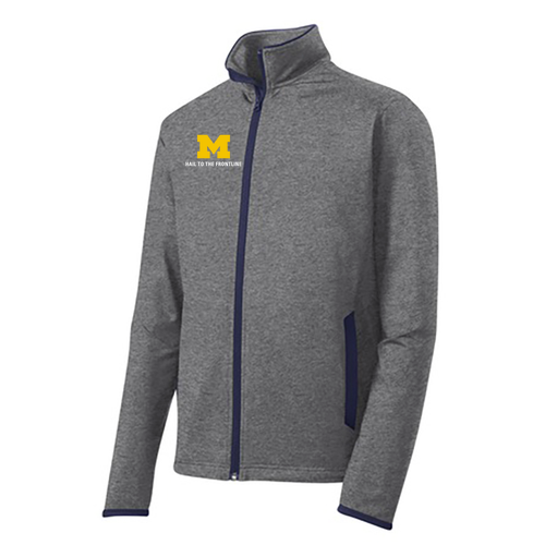 Mens/Unisex Sport-Tek Sport Wick Stretch Contrast Full Zip Jacket -- Charcoal Grey Heather / True Navy