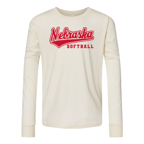 Nebraska Softball Youth Long Sleeve Tee -- Natural