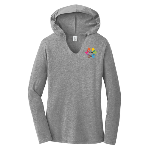 District Made Ladies Perfect Tri Long Sleeve Hoodie T-Shirt -- Grey Frost