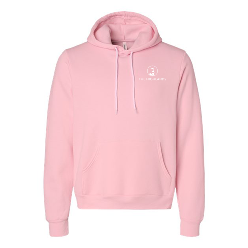 The Highlands Logo 2 White Ink -- Pullover Hooded Sweatshirt Pink
