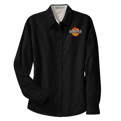 Port Authority Ladies Easy Care Long Sleeve Shirt -- Black / Light Stone