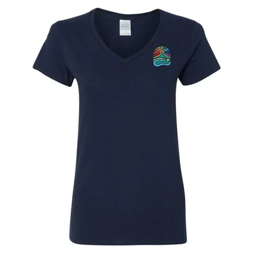 Gildan Heavy Cotton Ladies' V-Neck Tee Front & Back -- Navy