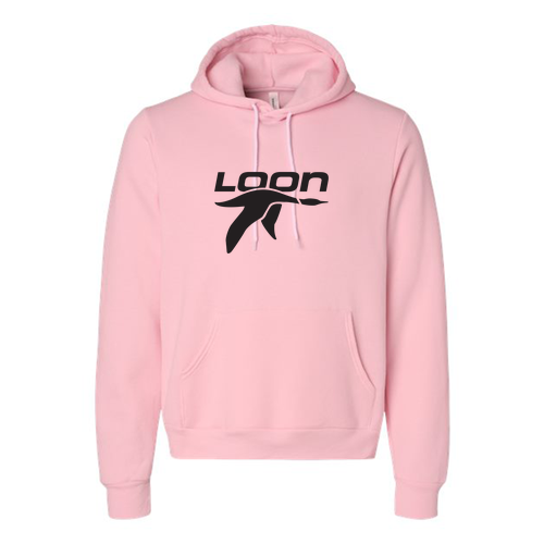 Loon Logo 1 Black Ink -- Pullover Hooded Sweatshirt Pink