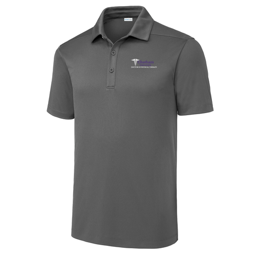 Sport-Tek Posi-UV Pro Polo -- Dark Smoke Grey with Purple and White Embroidery