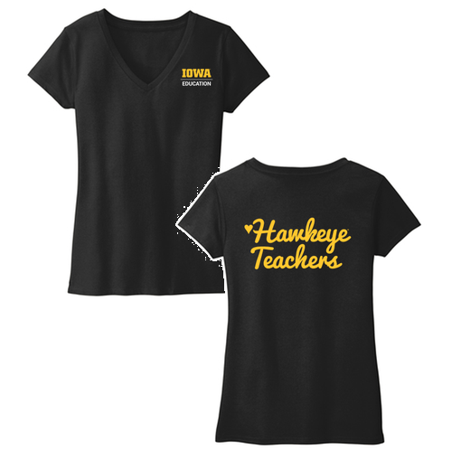 Hawkeye Teachers District Womens Re-Tee V-Neck -- Black