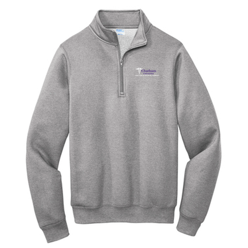 Fleece Quarter-Zip Pullover Sweatshirt -- Athletic Heather with Purple and White Embroidery