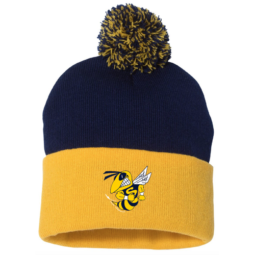Sportsman Pom Pom Knit Hat -- Navy / Gold