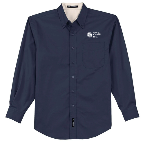 Port Authority Mens Easy Care Long Sleeve Shirt -- Navy / Light Stone