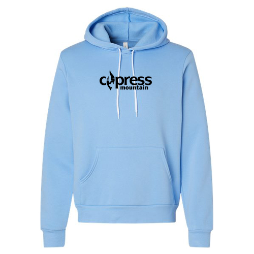 Cypress Mountain Logo 1 Black Ink -- Pullover Hooded Sweatshirt Carolina Blue