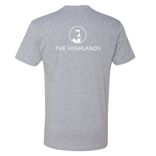The Highlands Logo 2 White Ink -- Short Sleeve Heather Grey
