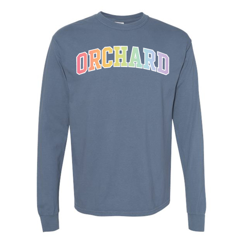 Pastel Rainbow Comfort Colors Unisex Garment-Dyed Heavyweight Long Sleeve T-Shirt -- Blue Jean