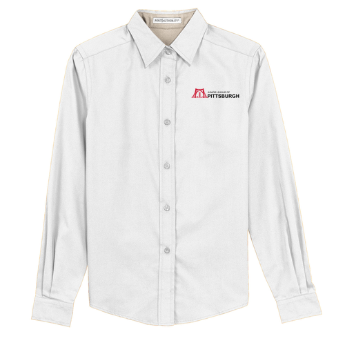 Port Authority Ladies Easy Care Long Sleeve Shirt -- White / Light Stone