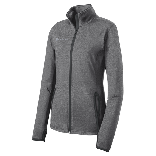 Ladies Sport-Tek Sport Wick Stretch Contrast Full Zip Jacket -- Charcoal Grey Heather / Charcoal Grey