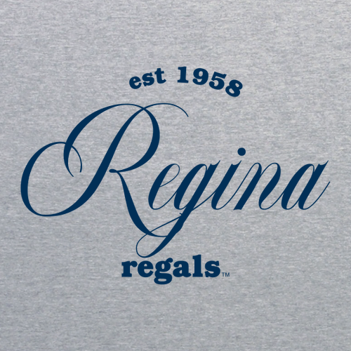 Embroidered Elegant Script Enza 14779 Ladies Essential Boxy Varsity Long Sleeve Tee -- Athletic Heather / Navy