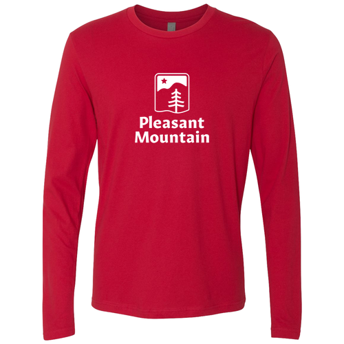 Pleasant Mountain Logo 1 White Ink -- Long Sleeve Red